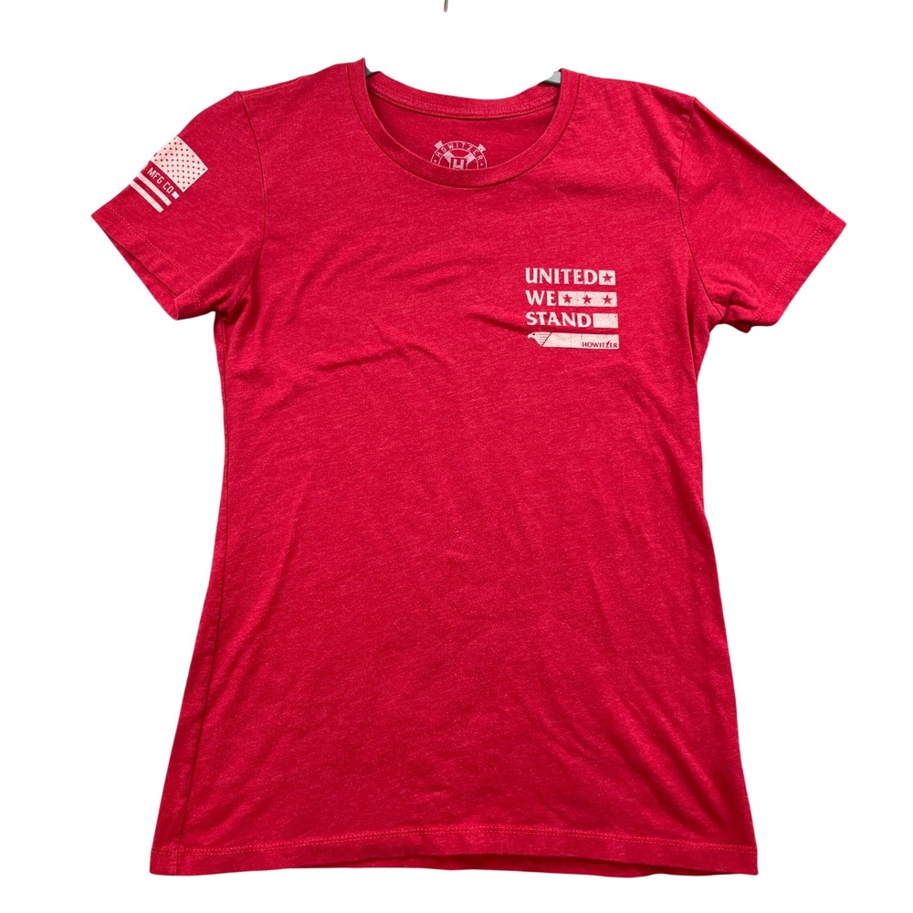 Howitzer T-Shirt Womens M Red USA Flag Patriotic United We Stand Graphic Tee